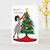 African American Christmas Card Woman Kaart (Gele Bloem)