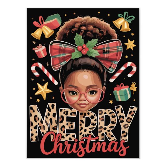 African American Christmas Messy Bun Black Mom Foto Afdruk (Voorkant)