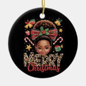 African American Christmas Messy Bun Black Mom  Keramisch Ornament (Voorkant)