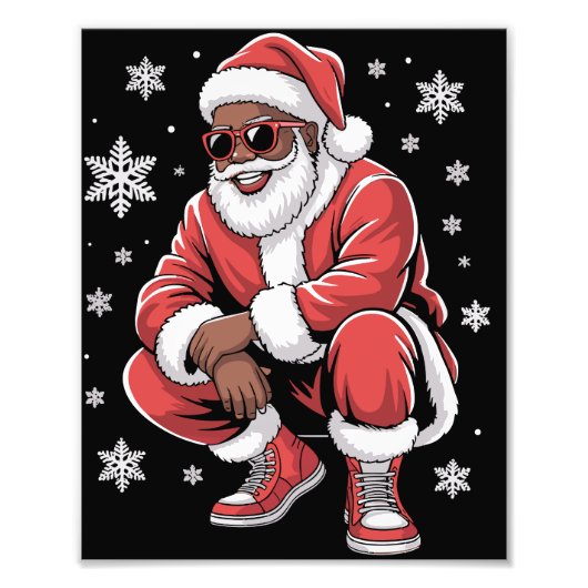 African American Christmas Pajama Xmas Afro Santa Foto Afdruk (Voorkant)