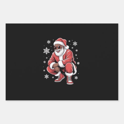 African American Christmas Pajama Xmas Afro Santa  Inpakpapier Vel (Voorkant)