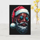 African American Christmas Pajama Xmas Afro Santa  Kaart (Gele Bloem)
