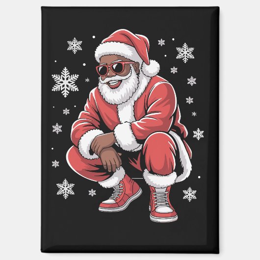 African American Christmas Pajama Xmas Afro Santa Magneet (Voorkant)