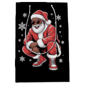 African American Christmas Pajama Xmas Afro Santa  Medium Cadeauzakje (Voorkant)