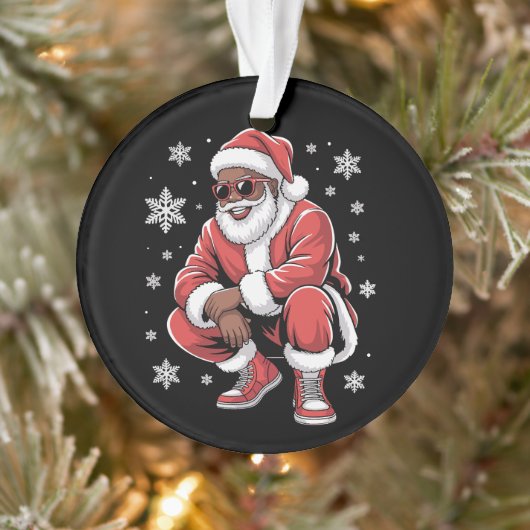 African American Christmas Pajama Xmas Afro Santa  Ornament (Boom)
