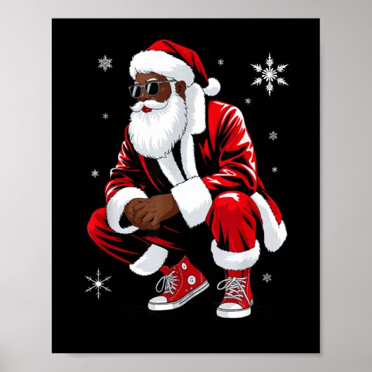 African American Christmas Pajama Xmas Afro Santa  Poster (Voorkant)