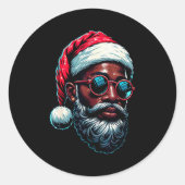 African American Christmas Pajama Xmas Afro Santa  Ronde Sticker (Voorkant)