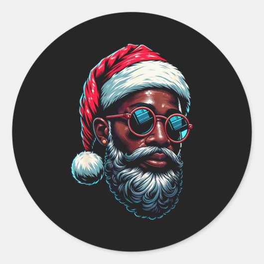 African American Christmas Pajama Xmas Afro Santa  Ronde Sticker (Voorkant)