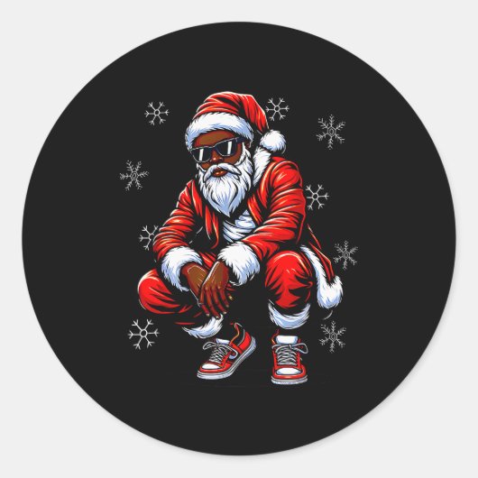African American Christmas Pajama Xmas Afro Santa Ronde Sticker (Voorkant)