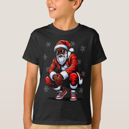 African American Christmas Pajama Xmas Afro Santa  T-shirt (Voorkant)