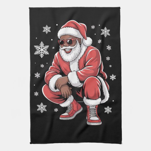 African American Christmas Pajama Xmas Afro Santa  Theedoek (Verticaal)