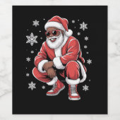 African American Christmas Pajama Xmas Afro Santa  Wijn Etiket (Enkel label)