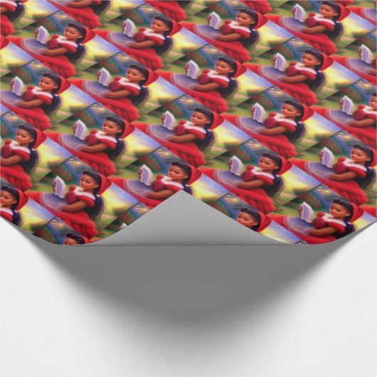 African American Christmas Red Ridinghood Girl Cadeaupapier (Hoek)