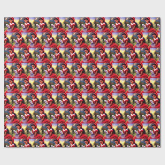 African American Christmas Red Ridinghood Girl Cadeaupapier (Vlak)