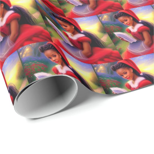 African American Christmas Red Ridinghood Girl Cadeaupapier (Rol Hoek)