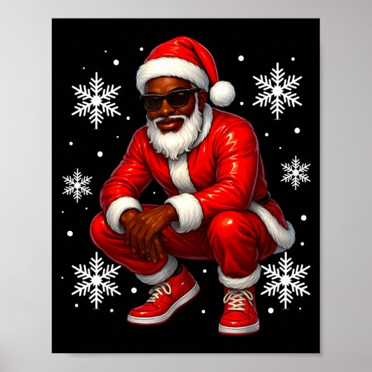 African American Cool Santa Claus Christmas Pajama Poster (Voorkant)