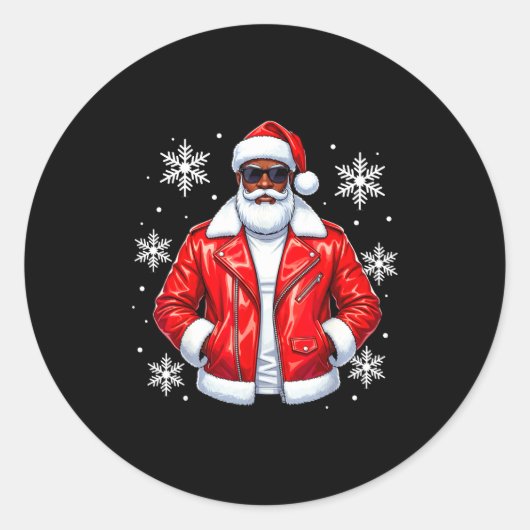 African American Cool Santa Claus Christmas Pajama Ronde Sticker (Voorkant)