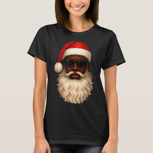 African American Cool Santa Claus Christmas Pajama T-shirt (Voorkant)