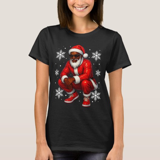 African American Cool Santa Claus Christmas Pajama T-shirt (Voorkant)