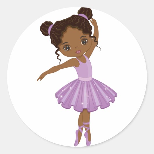 African American Cute Ballerina Round Sticker (Voorkant)