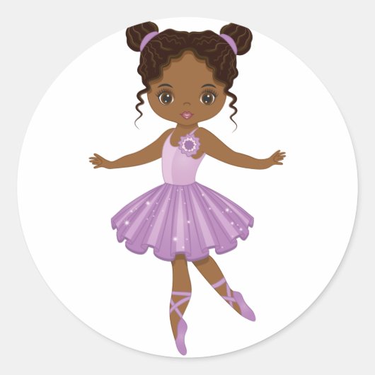 African American Cute Ballerina Round Sticker (Voorkant)