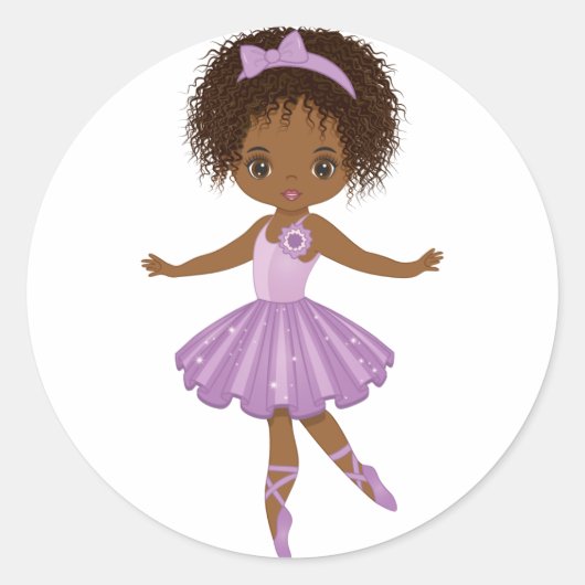 African American Cute Ballerina Round Sticker (Voorkant)
