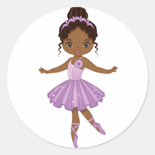 African American Cute Ballerina Round Sticker (Voorkant)