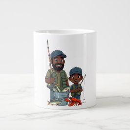 African American Dad and Son Fishing Grote Koffiekop
