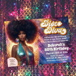 African American Disco Diva 70s Disco Uitnodiging<br><div class="desc">Disco Diva,  Disco Party,  70s Disco,  70s Party,  Disco Verjaardagsfeestje,  70s Verjaardagsfeestje,  Disco Ball,  jaren 70 thema,  Retro Party,  jaren 70,  Glitter,  Typografie,  Afro-Amerikaans</div>