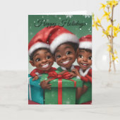 African American Elf Holiday Kaart (Gele Bloem)