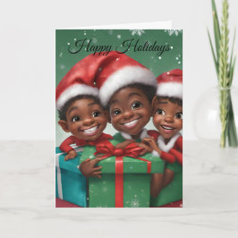 African American Elf Holiday Kaart