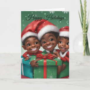 African American Elf Holiday Kaart
