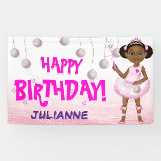 African American Fairy Princess Ballerina Birthday Spandoek (Horizontaal)