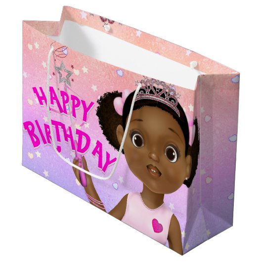 African American Fairy Princess Ballerina Groot Cadeauzakje (Voorkant Gekanteld)