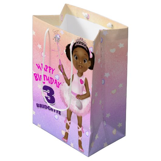 African American Fairy Princess Ballerina Medium Cadeauzakje (Voorkant Gekanteld)