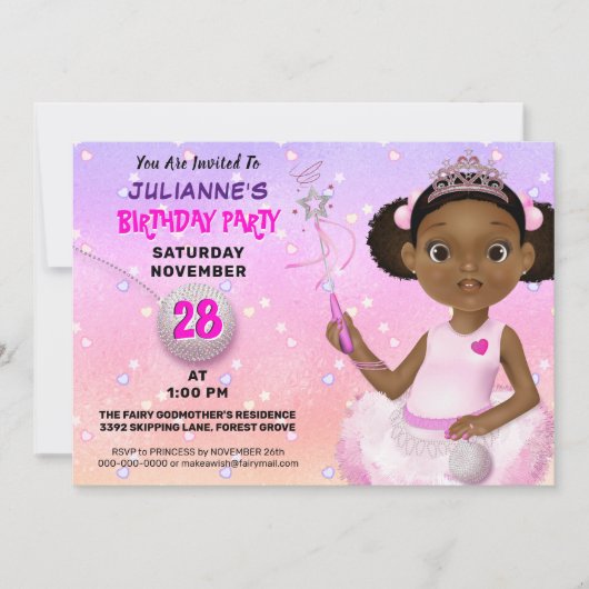 African American Fairy Princess Birthday Kaart (Voorkant)