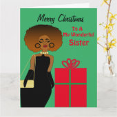 African American Funny Sister Merry kerstauto Kaart (Gele Bloem)