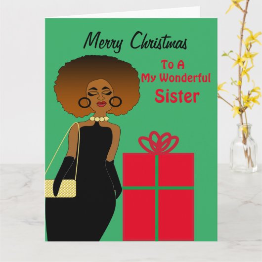 African American Funny Sister Merry kerstauto Kaart (Gele Bloem)