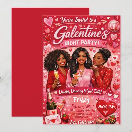 African American Galentine's Night Friends Party Kaart (Voorkant / Achterkant)