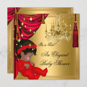 African American Girl Baby shower Red Gold Kaart