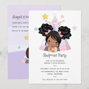 African American Girl Birthday Slumber Party Kaart