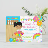 African American Girl Bowling Birthday Party Kaart (Staand voorkant)