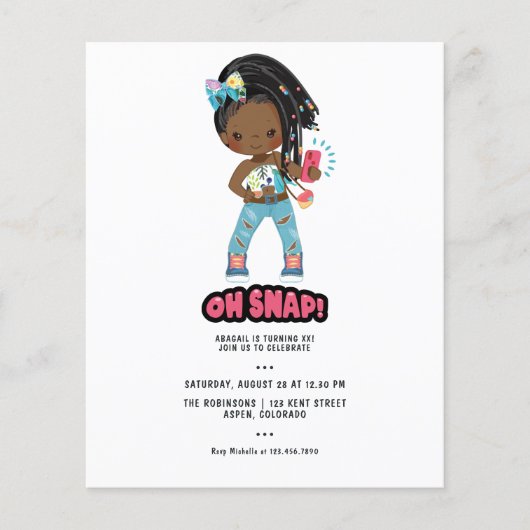 African American Girl Braids Selfie Birthday Flyer (Voorkant)