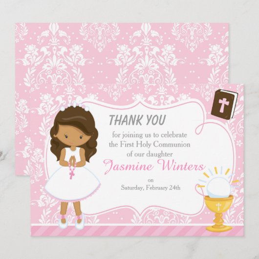 African American Girl First Community Damask Bedankkaart (Voorkant / Achterkant)