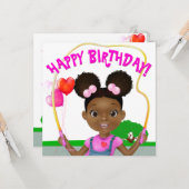 African American Girl Jump Rope Birthday Kaart (Voorkant / Achterkant in situ)
