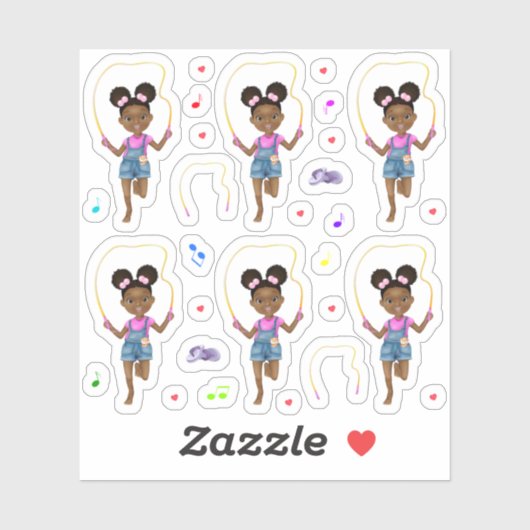 African American Girl Jump Rope Rope Sticker (Vel)