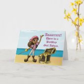African American Girl Pirate Birthday Kaart (Gele Bloem)