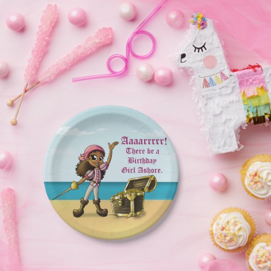 African American Girl Pirate Birthday Papieren Bordje (Feest)