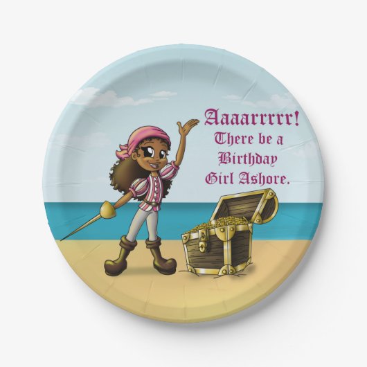 African American Girl Pirate Birthday Papieren Bordje (Voorkant)