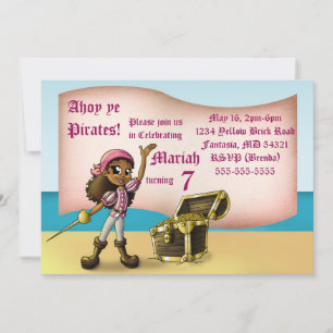 African American Girl Pirate Birthday Party Kaart
